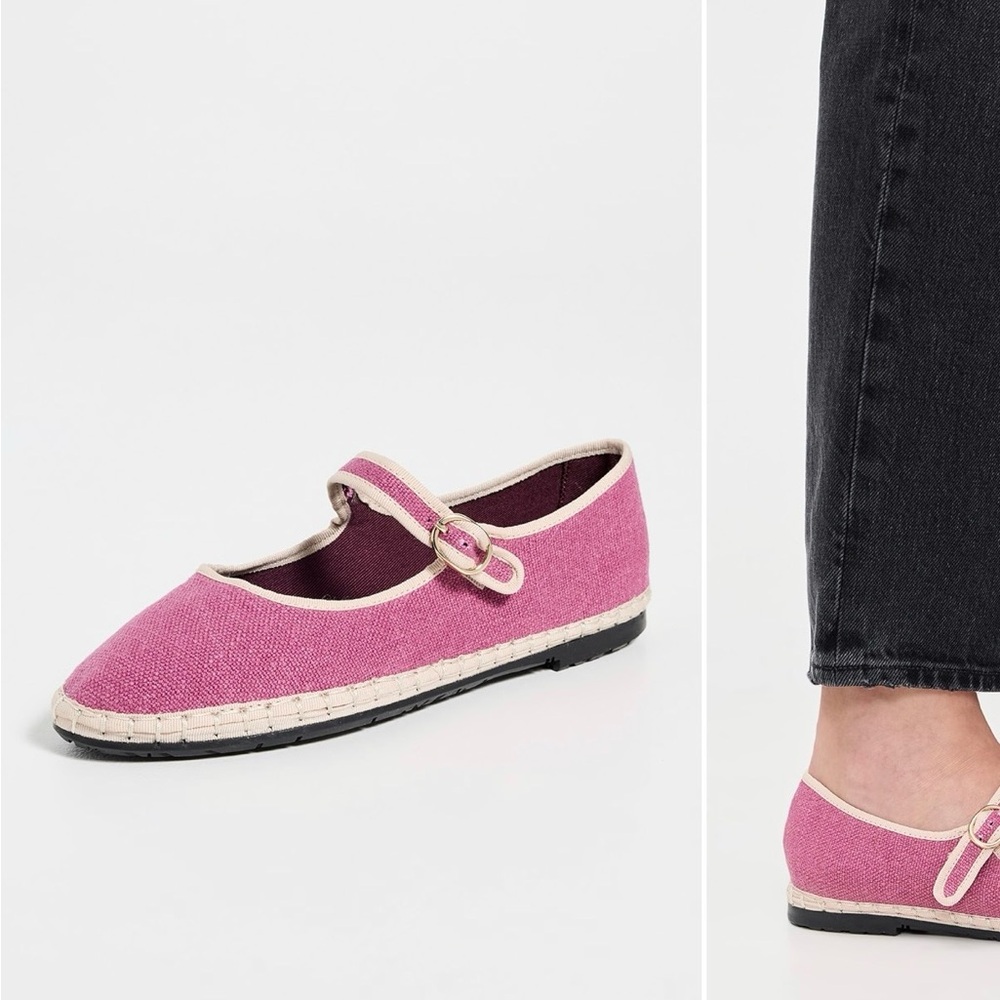 NWT Flabelus Pink Ariadna linen Mary Jane Flats